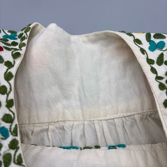 Vintage Floral Embroidered White Handmade Maxi Dress Boho Cottage pockets - Picture 5 of 9